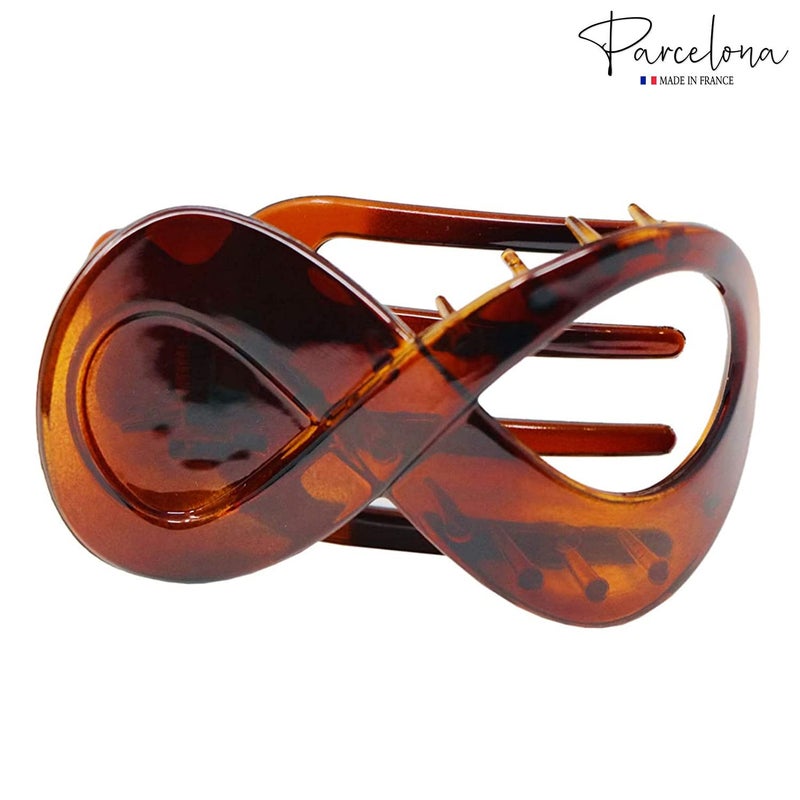 Parcelona French Infinity Loop 3â€ Tortoise Shell Cellulose Acetate Side Slide In Yoga Flat Teeth Hair Claw Clip Clutcher for Women and Girls - Image 4